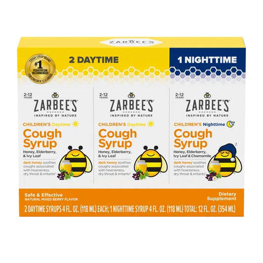 Zarbee's Children's Cough Daytime / Nighttime, Two 4 Ounce Daytime + One 4 Ounce Nighttime