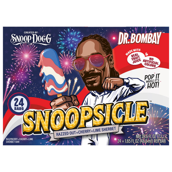 Dr. Bombay Snoopsicle Razzed Out Cherry Lime Sherbet Bars, 1.65 fl oz, 24-count