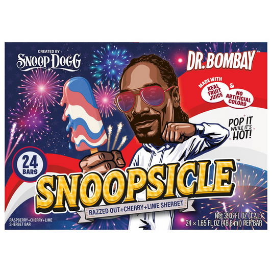 Dr. Bombay Snoopsicle Razzed Out Cherry Lime Sherbet Bars, 1.65 fl oz, 24-count