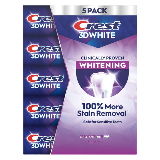 Crest 3D White Brilliant Mint Whitening Toothpaste, 5.2 oz, 5-pack