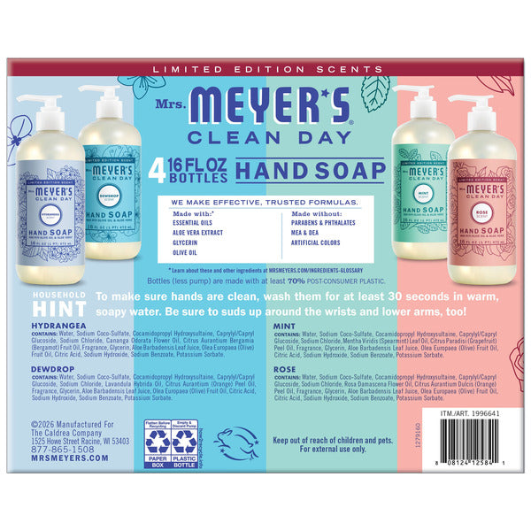 Mrs. Meyer's Hand Soap Clean Day Assortment, 16 fl oz, 4-pack