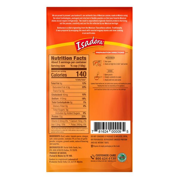 Isadora Barbacoa Mexican Style Seasoned Beef, 15 oz, 3-count