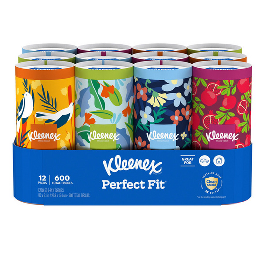 Kleenex Perfect Fit Facial Tissues, 12 Canisters, 50 Tissues per Can, 2-Ply