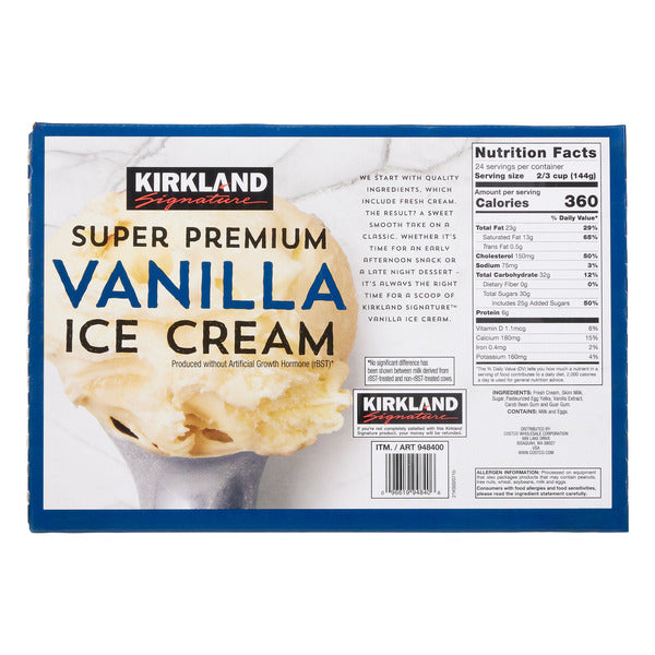 Kirkland Signature Super Premium Vanilla Ice Cream, 1/2 Gallon, 2-count