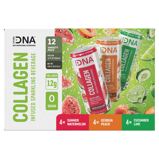 Hydra DNA Collagen Infused Sparkling Beverage Variety Pack, 12 fl oz, 12-count