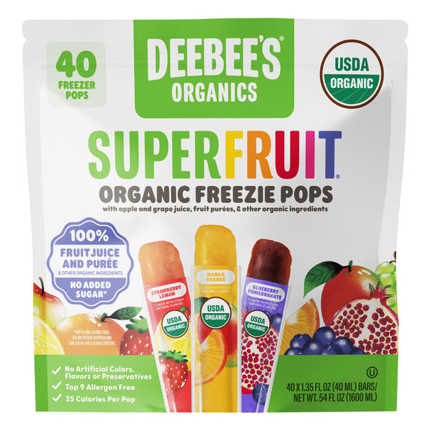 Deebee's Organic Superfruit Freezie Pops Variety Pack, 1.35 fl oz, 40-count