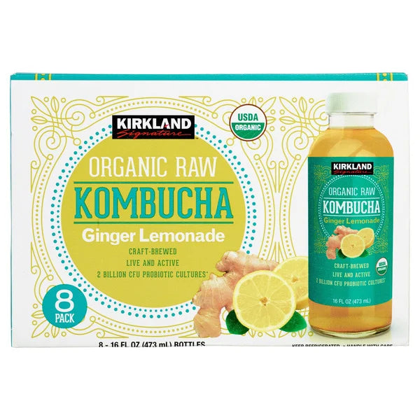 Kirkland Signature Organic Kombucha Ginger Lemonade 8 ct,16 oz