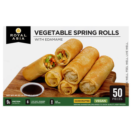 Royal Asia Vegetable Spring Rolls with Soy Ginger Sauce, 50-count.