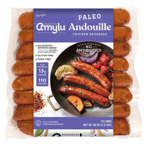 Amylu Paleo Andouille Chicken Sausages, 16-count