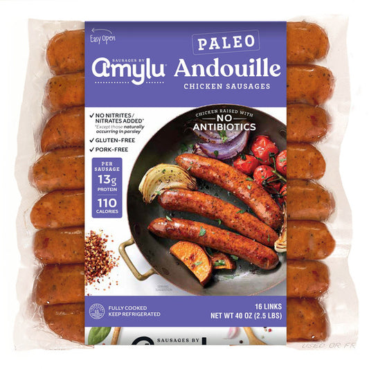 Amylu Paleo Andouille Chicken Sausages, 16-count