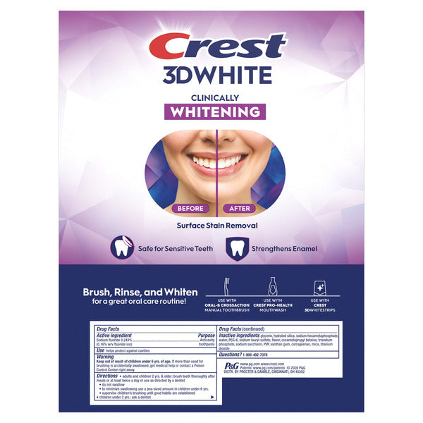 Crest 3D White Brilliant Mint Whitening Toothpaste, 5.2 oz, 5-pack