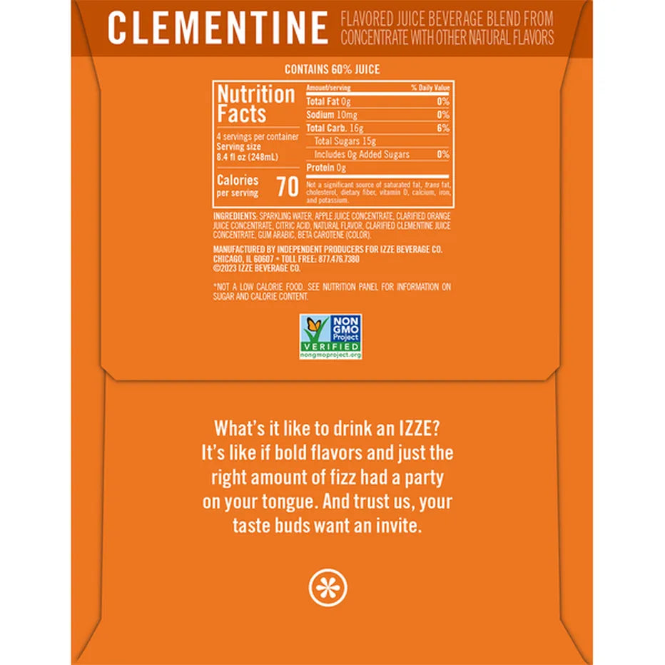 IZZE Sparkling Juice Beverage Sparkling Clementine 6-8.4 FL oz.