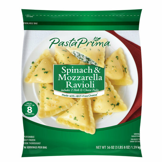 Pasta Prima Spinach & Mozzarella Ravioli, Includes 2 Herb & Cheese Packs, 56 oz