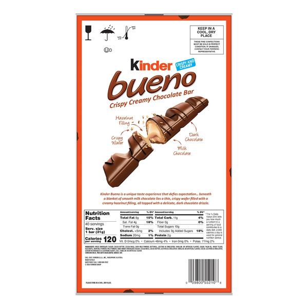 Kinder Bueno Bars, 1.5 oz, 20-count