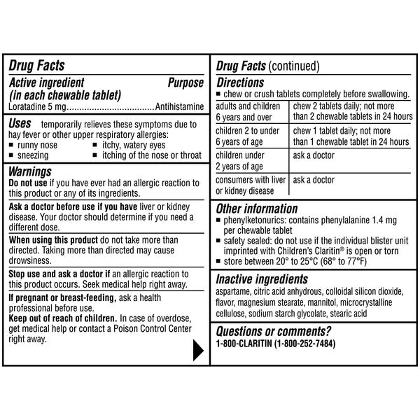 Claritin Children's Dye-Free Chewables, 80 Chewable Tablets