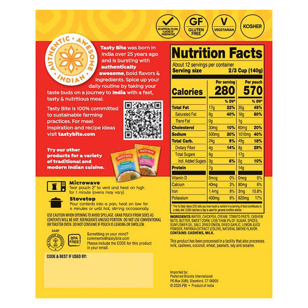 Tasty Bite Butter Chickpea & Vegetables, 10 oz, 6-count