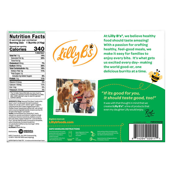 Lilly B's Organic Bean, Rice & Cheese Burrito, 6 oz, 8-count