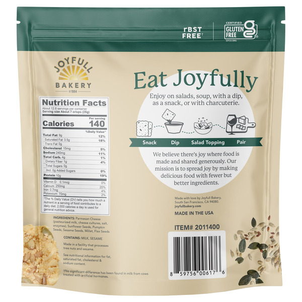 Joyfull Bakery Five Seed Parmesan Thin Crisps, 11.25 oz