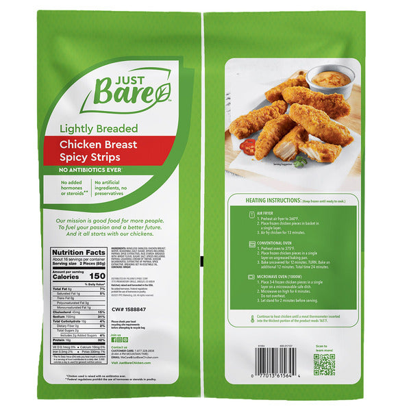 Just Bare Spicy Chicken Lightly Breaded Strips, 3 lbs