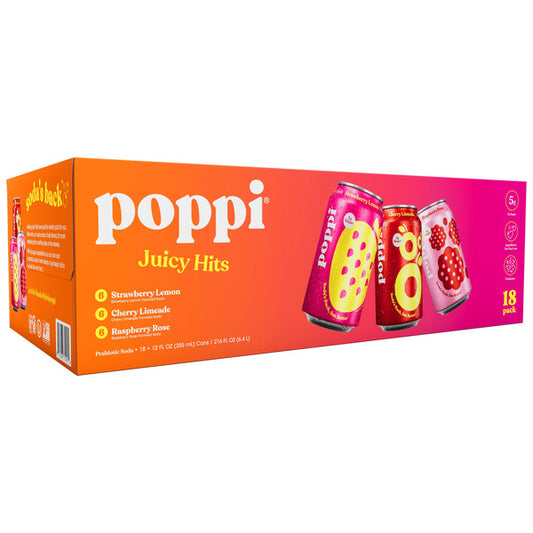 Poppi Soda, Juicy Hits Variety Pack, 12 fl oz, 18-count