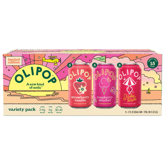 Olipop Spring Soda Variety Pack, 12 fl oz, 15-count