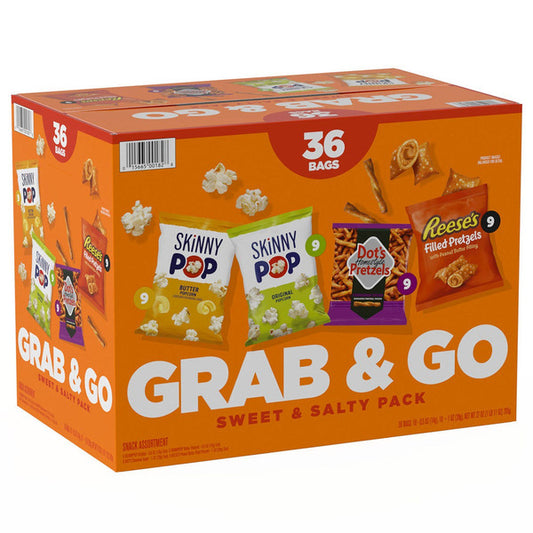 Sweet and Salty Grab and Go Variety Snack Pack, Popcorn and Pretzels, 36-count