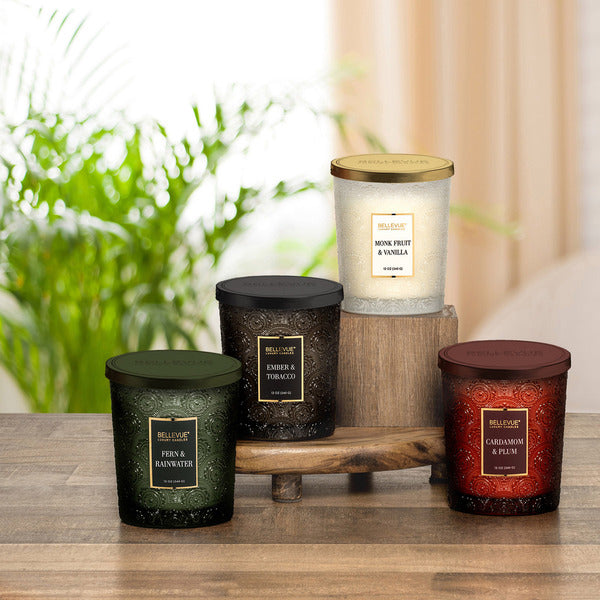 Bellevue Embossed Glass 12 oz. Candle, 4-pack