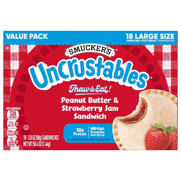 Smucker's Uncrustables, Peanut Butter & Strawberry Jam Sandwich, 2.8 oz, 18 ct
