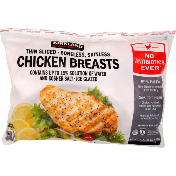 Kirkland Signature Thin Sliced Chicken Breasts, Boneless Skinless, 10 lb