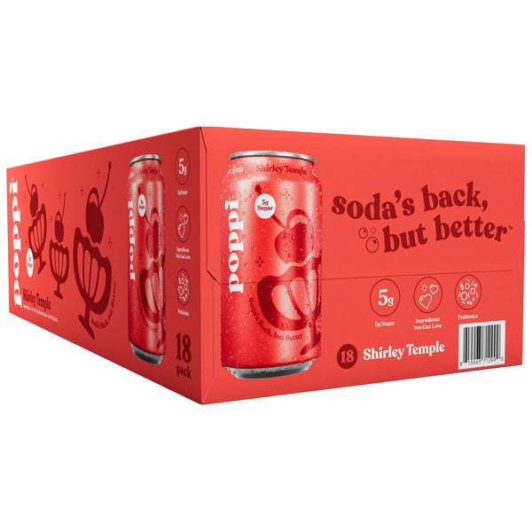 Poppi Prebiotic Soda, Shirley Temple, 12 fl oz, 18 ct