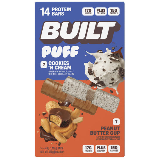 BUILT Puff Protein Bars, Variety Pack, 1.41 oz, 14 ct