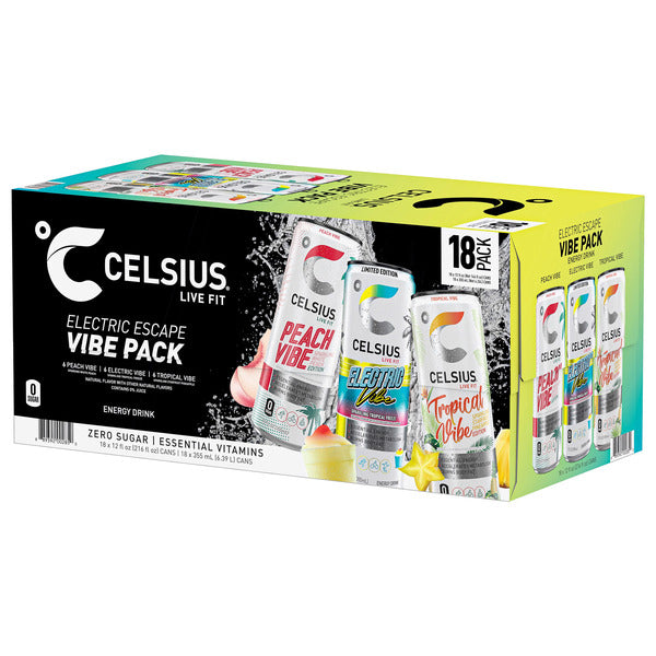 Celsius Vibe Energy Drink, Variety Pack, 12 fl oz, 18-count