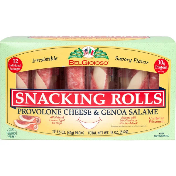 BelGioioso Snacking Rolls Provolone Cheese & Genoa Salame 12 ct, 1.5 oz