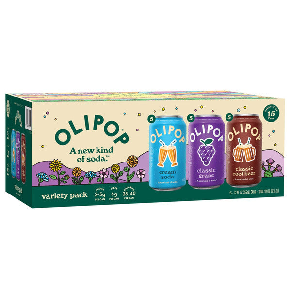 Olipop Prebiotic Soda, Variety Pack, 12 fl oz, 15 ct