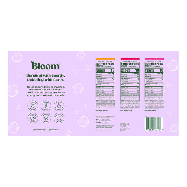 Bloom Sparkling Energy Drink, Variety Pack, 12 fl oz, 18-count