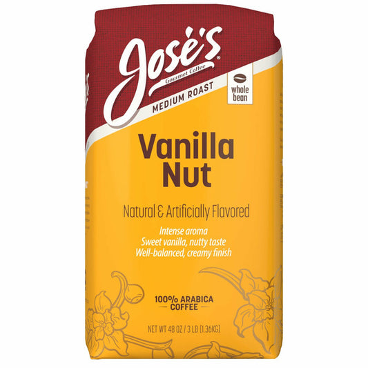 Jose's Vanilla Nut Whole Bean Coffee, 48 oz