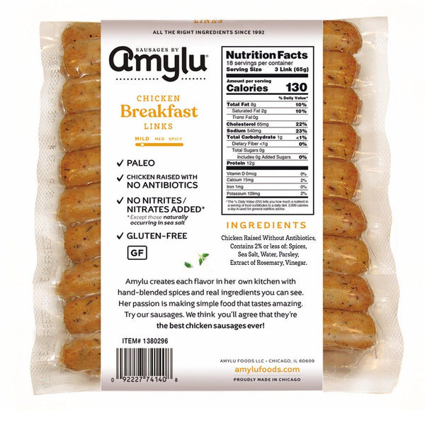 Amylu, Chicken Breakfast Sausage Links, 2.5 lbs