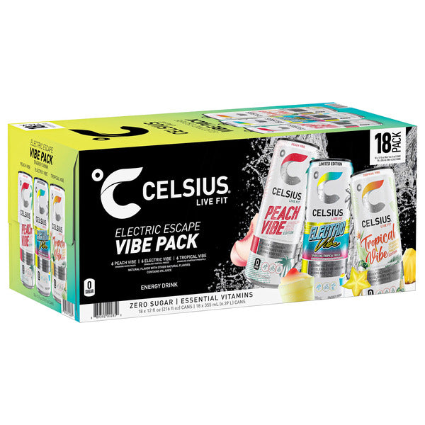 Celsius Vibe Energy Drink, Variety Pack, 12 fl oz, 18-count