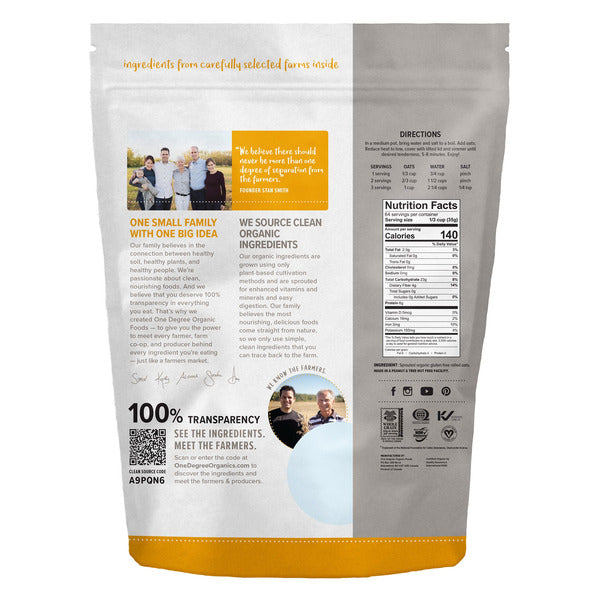 One Degree Gluten-Free Organic Rolled Oats, 80 oz