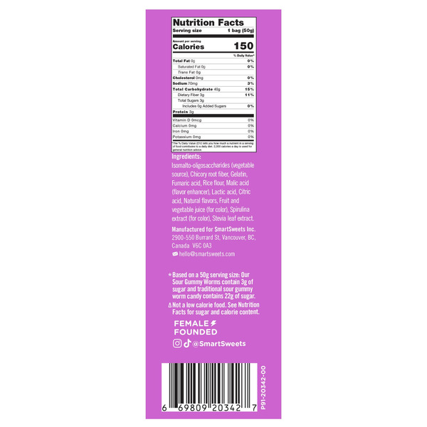 SmartSweets Sour Gummy Worms, 1.8 oz, 10-count