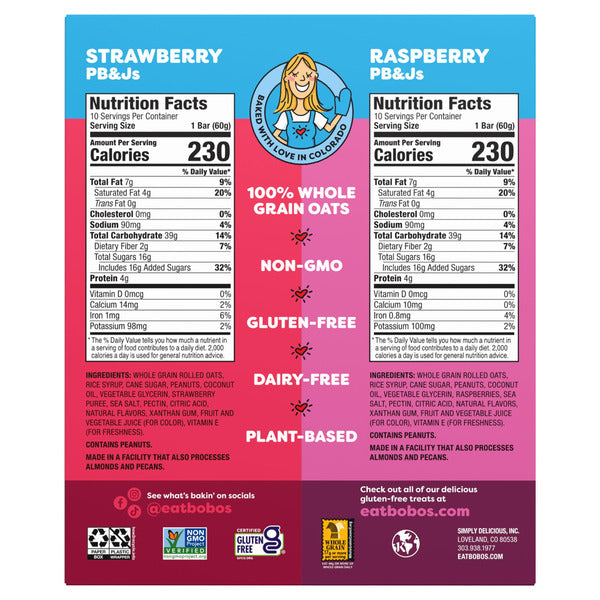 Bobo's PB&J's Oat Bar, Variety Pack, 2.1 oz, 20 ct