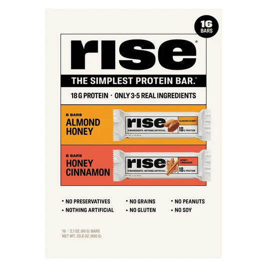 Rise Protein Bar Variety Pack, 2.1 oz, 16 Count