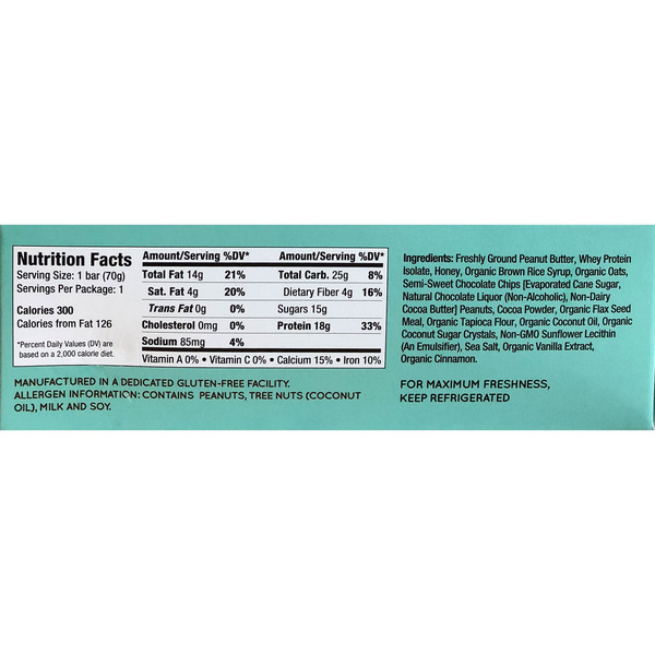 G2G Protein Bar, Peanut Butter Chocolate Chip, 2.47 oz, 8-count