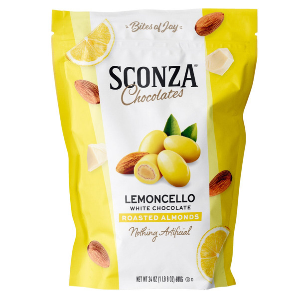 Sconza Chocolates Lemoncello White Chocolate Almonds, 24 oz