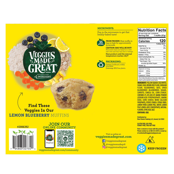 Veggies Made Great Lemon Blueberry Muffins, 2 oz, 20-count