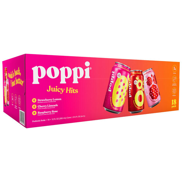 Poppi Soda, Juicy Hits Variety Pack, 12 fl oz, 18-count
