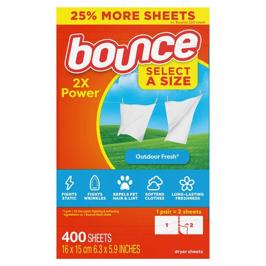 Bounce Select-a-Size Dryer Sheets, Outdoor Fresh Scent, 400 Sheets