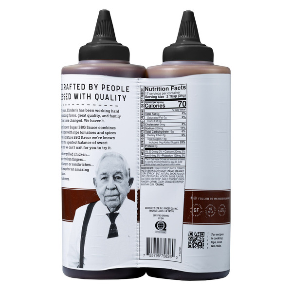 Kinder's Organic Hickory Brown Sugar BBQ Sauce, 20.4 oz, 2-count