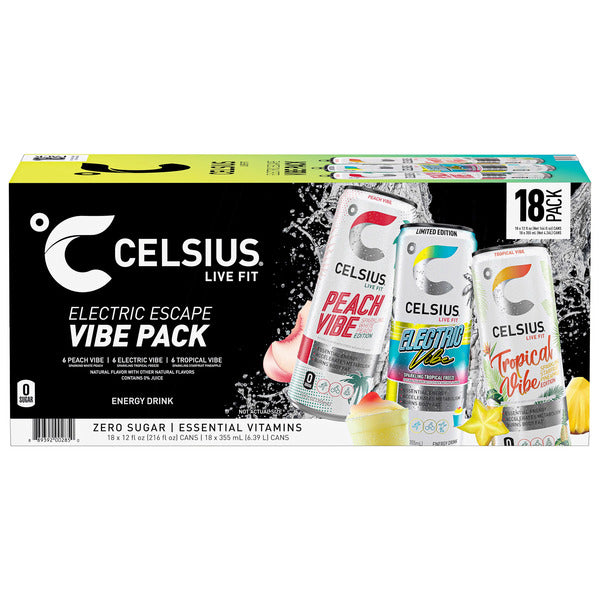 Celsius Vibe Energy Drink, Variety Pack, 12 fl oz, 18-count