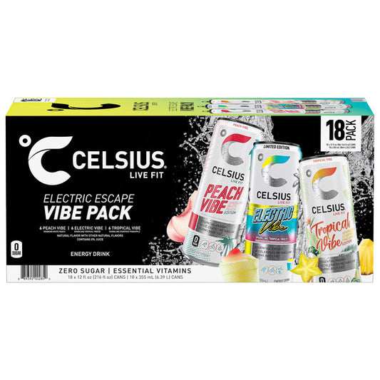 Celsius Vibe Energy Drink, Variety Pack, 12 fl oz, 18-count